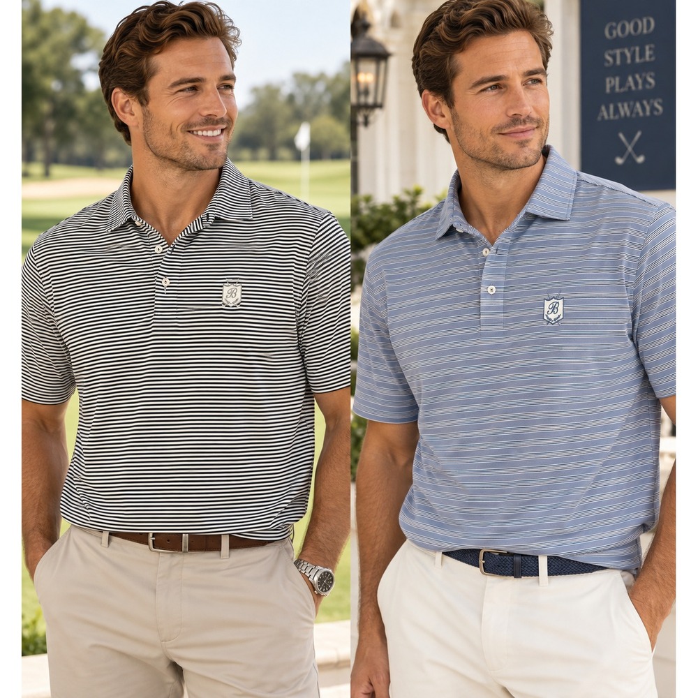 Lot of 2 Peter Millar Summer Comfort Mens XL Polo Shirt Striped Golf Crest Logo